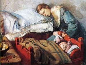 Sleeping mother with child- Krohg